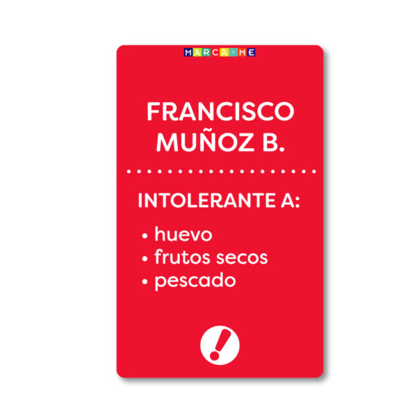 Tarjeta Id Grande Intolerante A